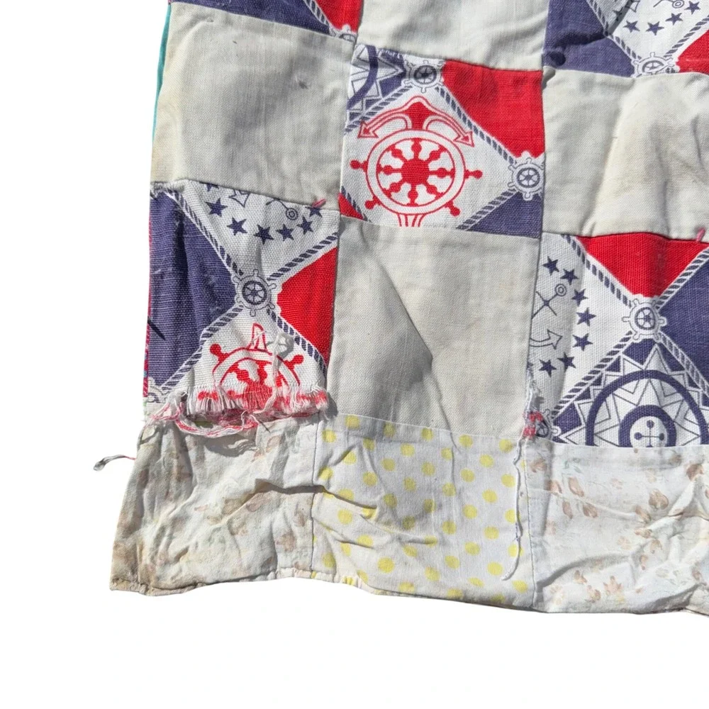 Handmade Patchwork Quilt Throw Multi Color Fair Condition Vintage Style 30x37